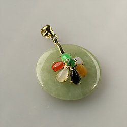 14K-Gold-Disc-Cut-multi-color-green-Jade-pendant