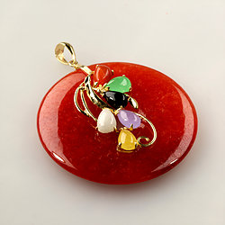 14K- Gold-Disc-Cut-multi-color-red-Jade-pendant