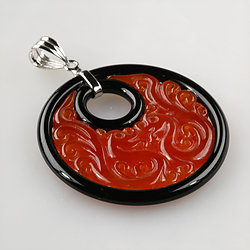 Disc-Flower-Carving-onyx-red-jade-pendant